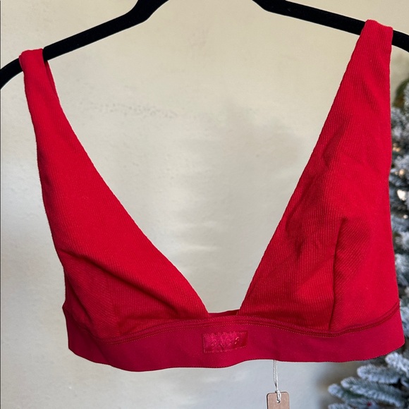 SKIMS COTTON RIB PLUNGE BRALETTE IN CRANBERRY size Xl - Picture 3 of 7